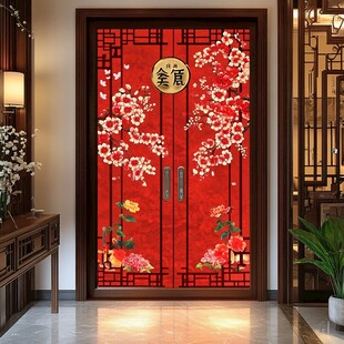 中式喜庆入户门 金意梅花图
