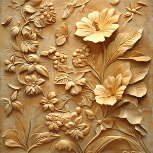 精美木雕花卉浮雕作品