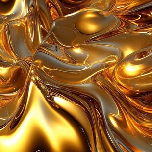 流动的金色液态金属质感