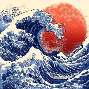 神奈川冲浪里经典画作