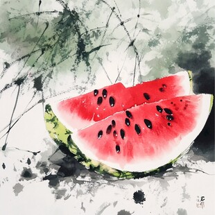 水墨风西瓜切片图