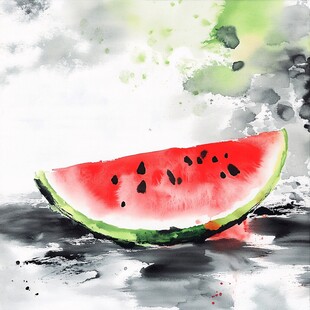 水墨风西瓜切片艺术图