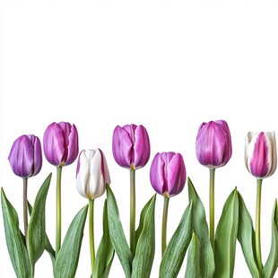 紫白郁金香清新花卉图