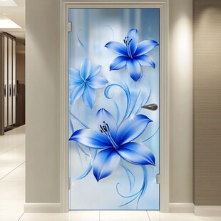 蓝花艺术玻璃门装饰效果
