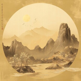 金晖下的山水静谧之景