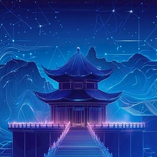 梦幻星空下的中式古建