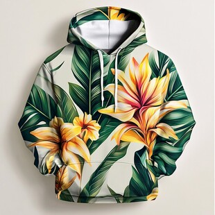 热带花卉图案连帽卫衣