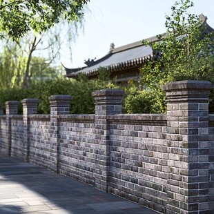 中式砖墙与古典建筑景致