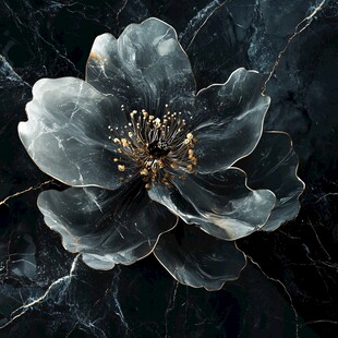 水墨质感大理石花朵艺术图