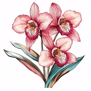 手绘粉色兰花插画