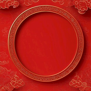 中式红底金边圆形装饰背景