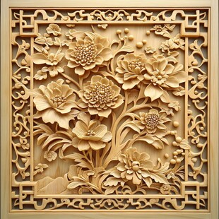 木雕花卉图案精美装饰板