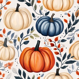 南瓜秋叶图案的秋季装饰画