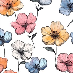 多彩手绘花卉无缝图案