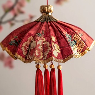 中式刺绣红灯笼挂件