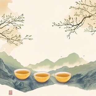 山间茶盏图