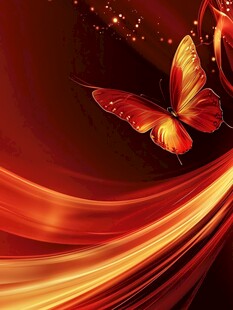 红蝶飞舞于绚烂光影间