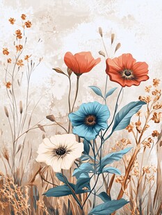 田园花卉插画 色彩绚丽花朵
