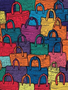 多彩手绘风手提包图案