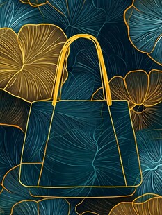 蓝底花卉间的时尚手提包