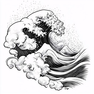 黑白海浪艺术插画