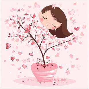 梦幻女孩与爱心盆栽