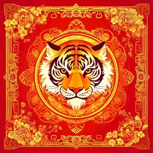 中式红底老虎精美图案