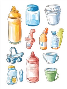 手绘可爱婴儿喂养用品集合