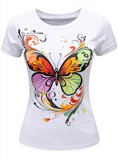 蝴蝶印花女士短袖T恤