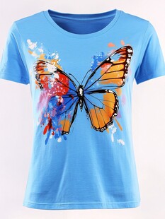蓝色蝴蝶印花女士T恤