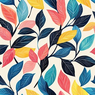 多彩叶子图案的无缝背景