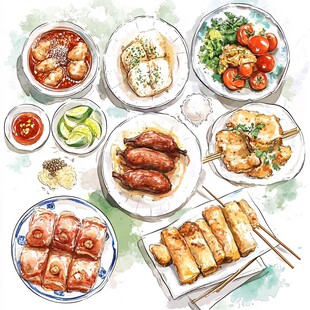 多彩中式美食插画