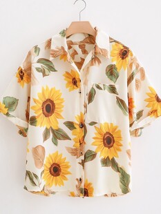 向日葵印花短袖衬衫