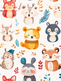 可爱动物图案的童趣插画