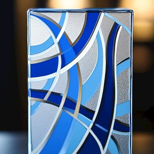 蓝银交织艺术玻璃花瓶