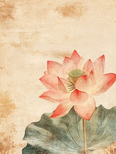 复古风手绘荷花图