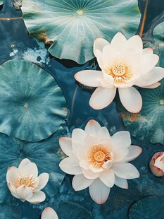 水中白荷与荷叶之美景