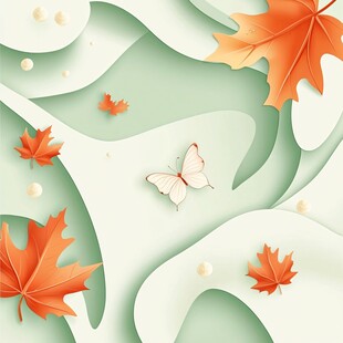 秋景纸艺风 蝶舞枫叶间