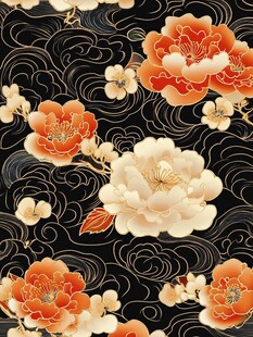 中式牡丹云纹复古图案