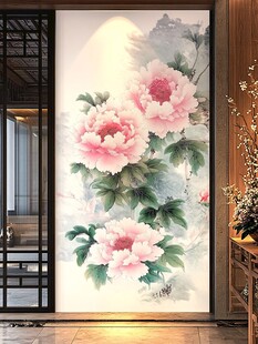 中式牡丹玄关装饰画