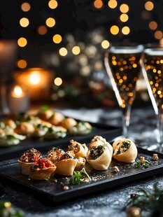 节日精致美食与香槟佳酿