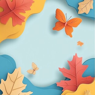 秋景剪纸风蝴蝶枫叶插画
