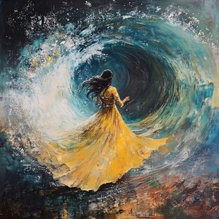 女子于浪涛漩涡中独舞
