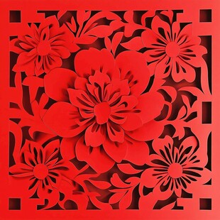 红色立体剪纸花卉图案