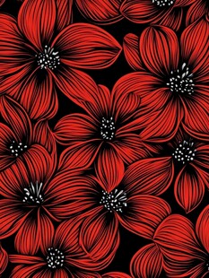 红色花卉图案无缝背景图