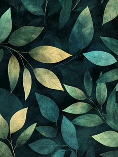 深绿背景的清新树叶图案
