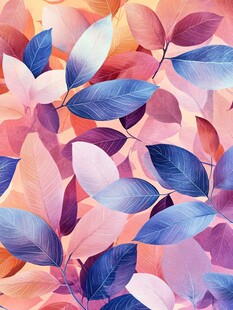 梦幻多彩树叶无缝背景图