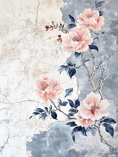 中式花卉裂纹背景墙饰
