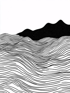黑白线条绘就的山海景象