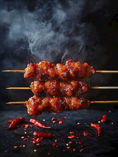 美味烤肉串散发诱人香气
